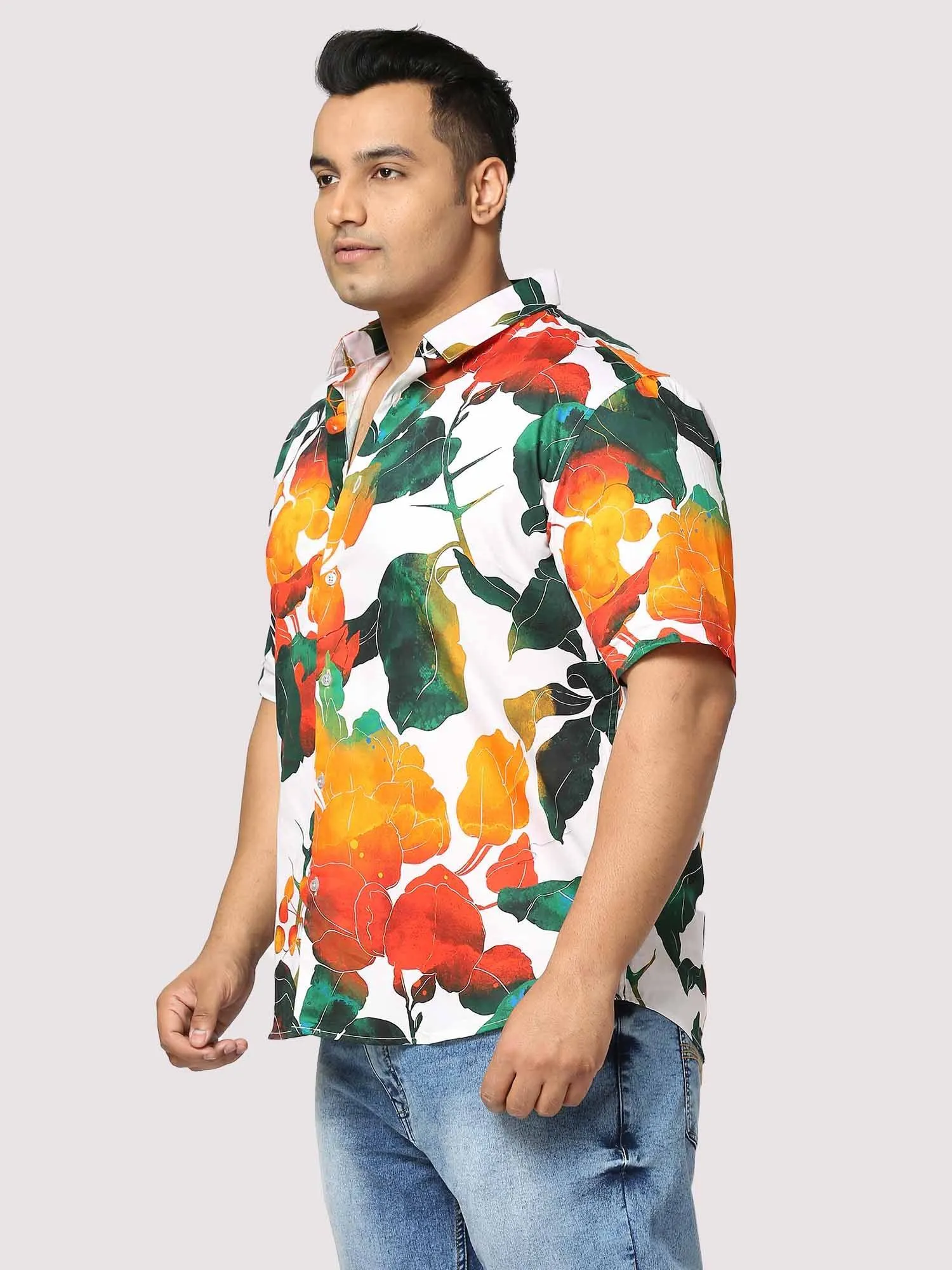 Sunshade Digital Printed Half Shirt Men's Plus Size