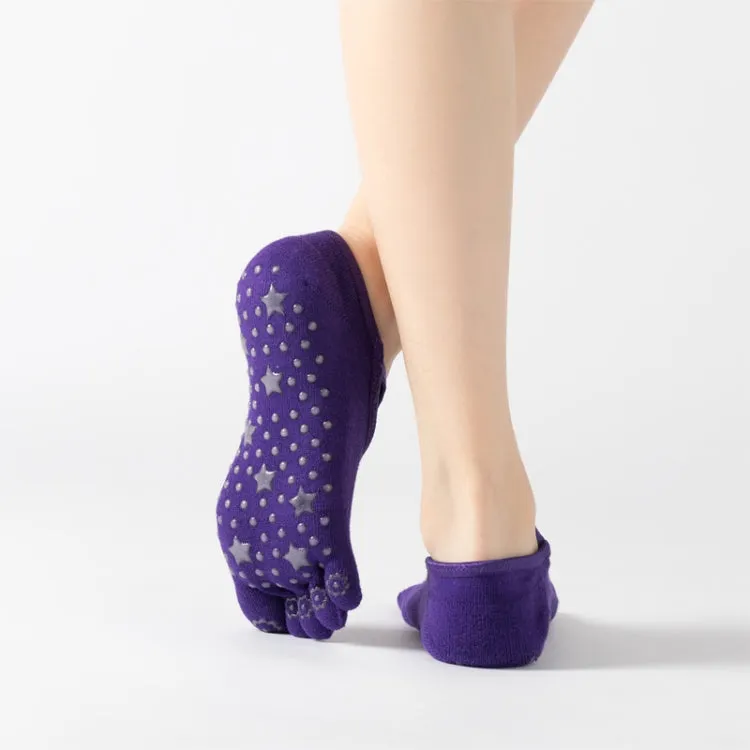 Terry Five-Finger Socks Cotton Thickened Warm and Non-Slip Yoga Socks Cross Strap Dance Socks, Size: One Size(Full Toe (Deep Purple))