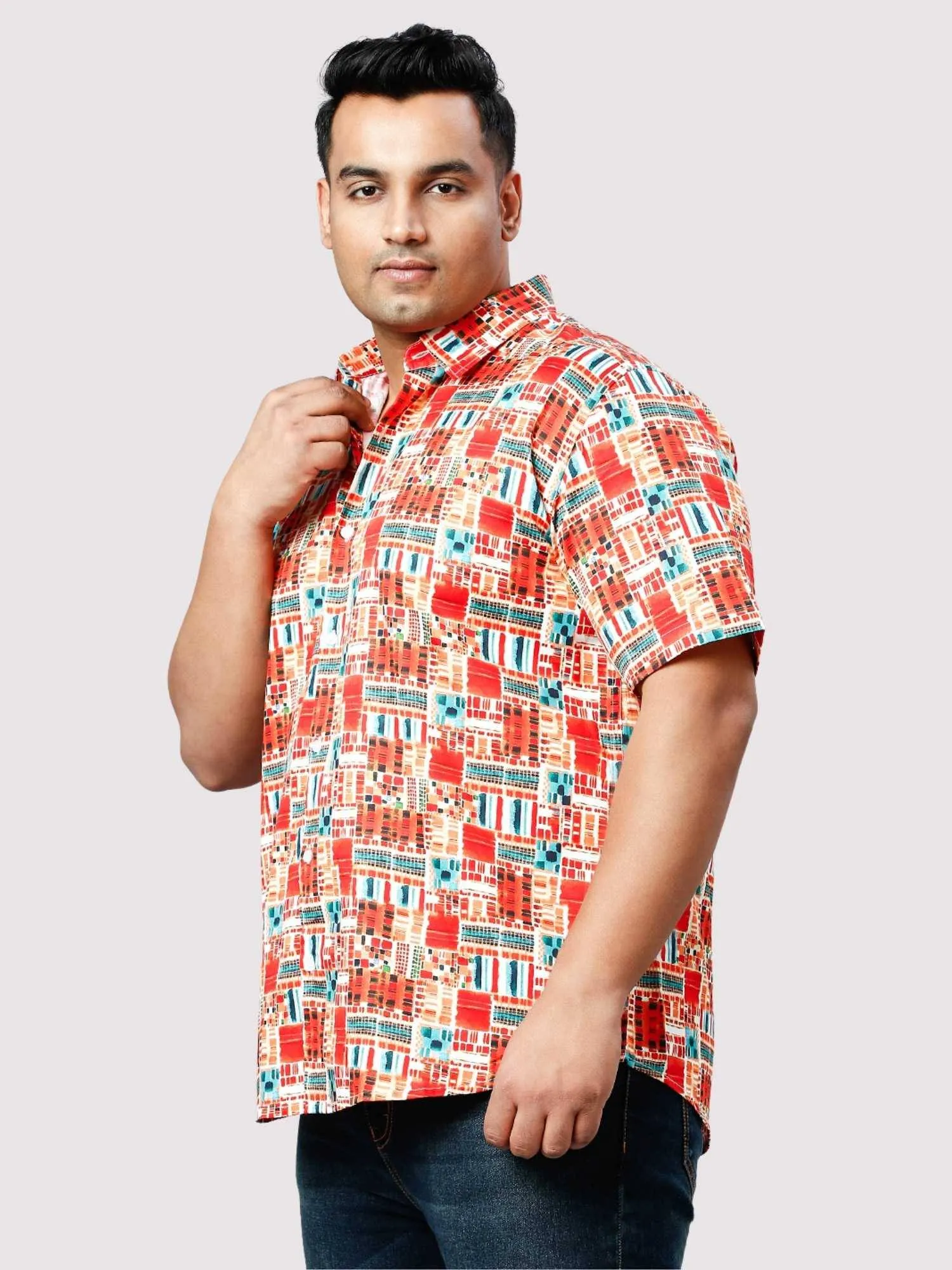 Tobasco Blocks Digital Printed Half Sleeve Shirt Men's Plus Size