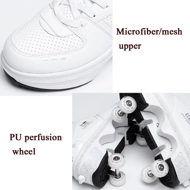 Two-Purpose Skating Shoes Deformation Shoes Double Row Rune Roller Skates Shoes, Size: 38(High-top With Light (White))