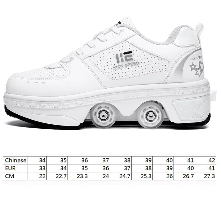 Two-Purpose Skating Shoes Deformation Shoes Double Row Rune Roller Skates Shoes, Size: 40(Low-top Without Light (White))