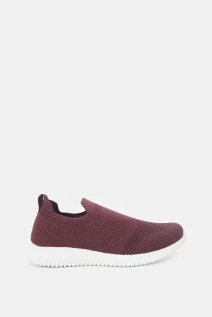 Women Burgundy Slip On Sneakers