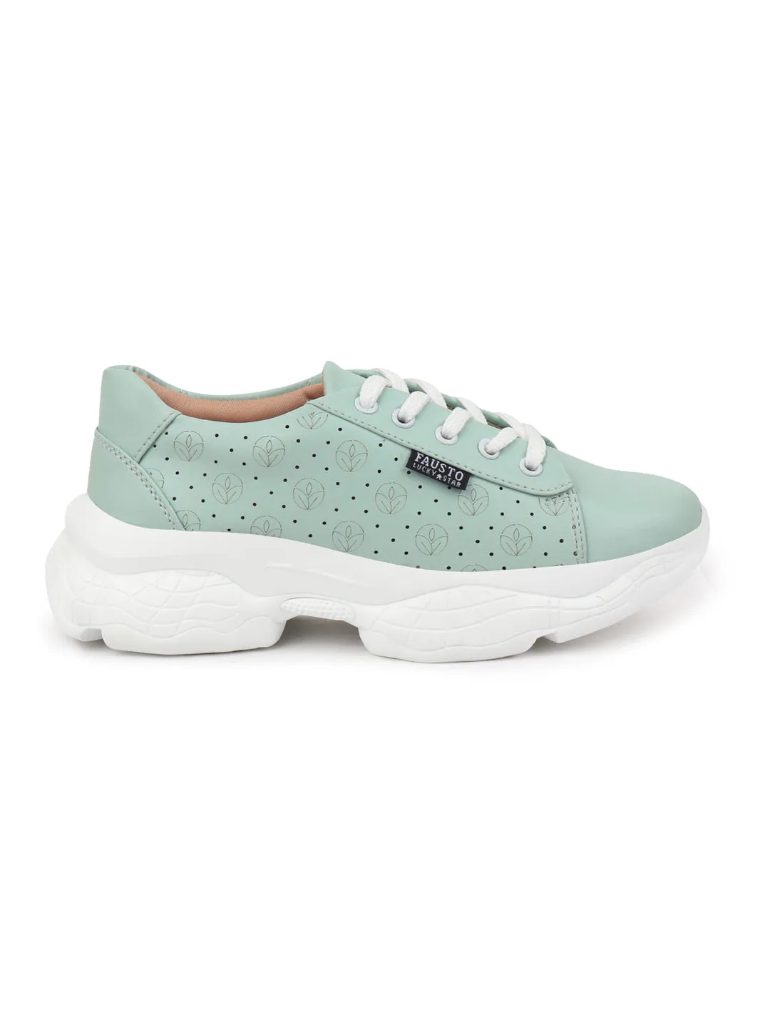 Women Green Lace Up Casual Trendy Sneakers