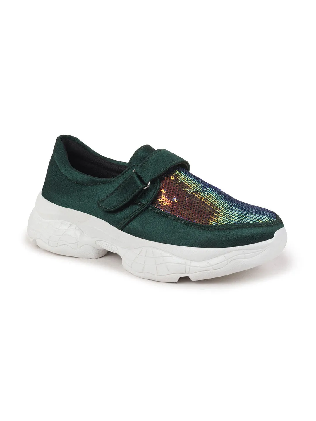 Women Green Stylish Slip On Sneakers