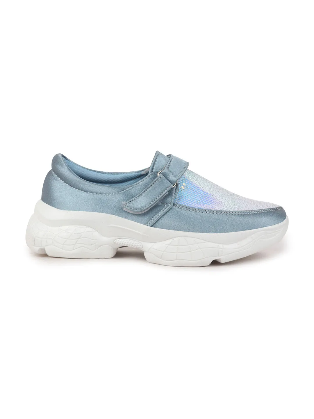 Women Sky Blue Stylish Slip On Sneakers