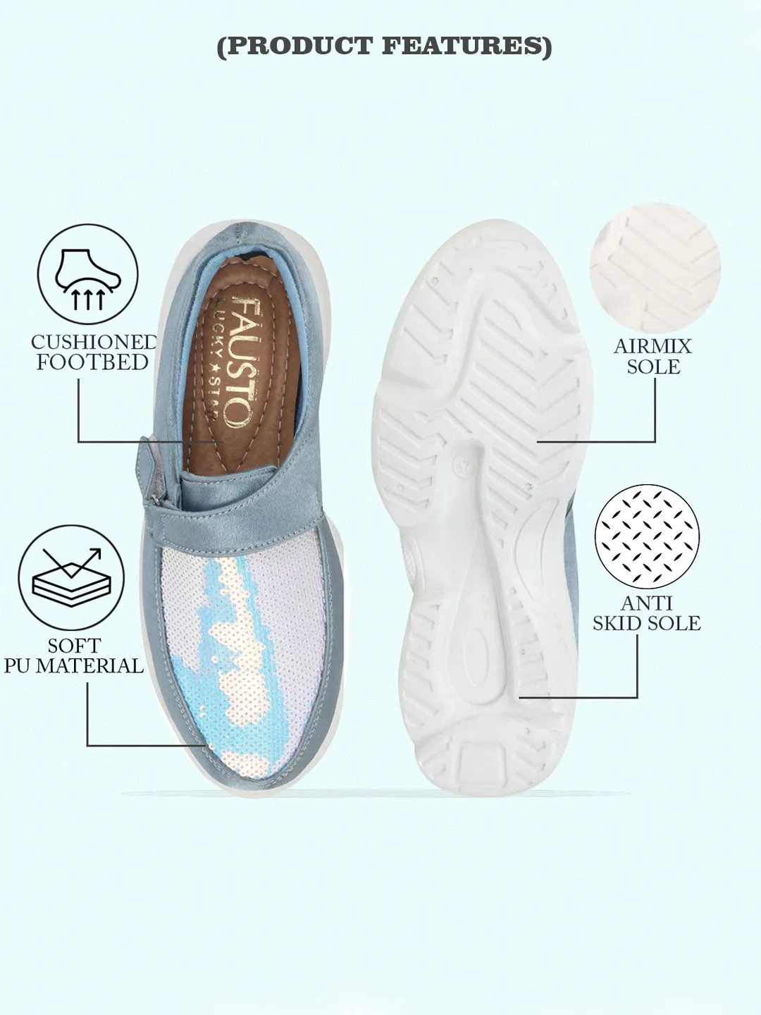 Women Sky Blue Stylish Slip On Sneakers