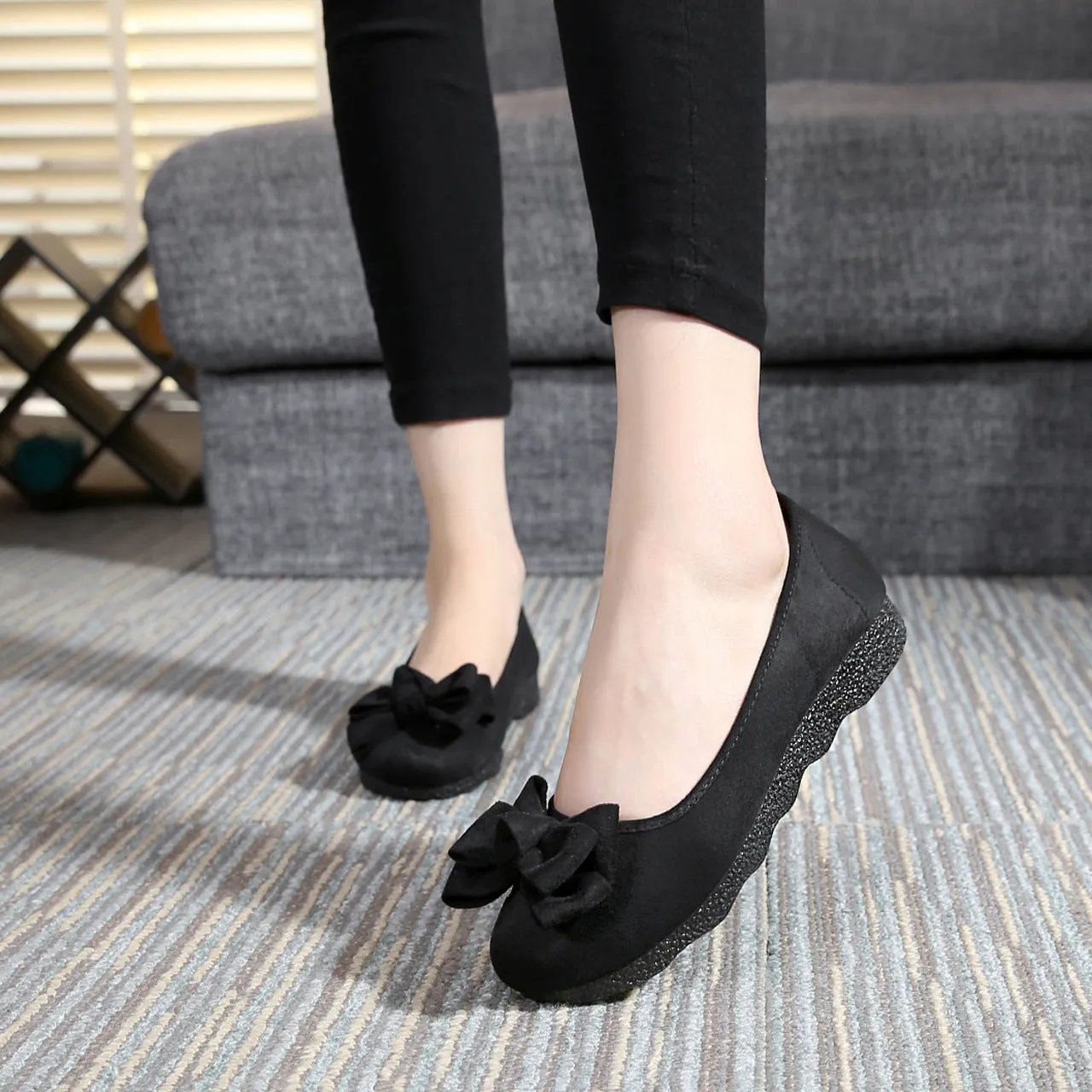 Women's Flat Tods Bow Round Toe Shallow Canvas Shoes