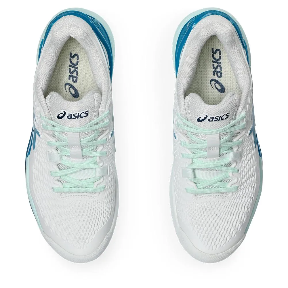 Womens Gel-Resolution 9 Tennis Shoes White and Teal Blue