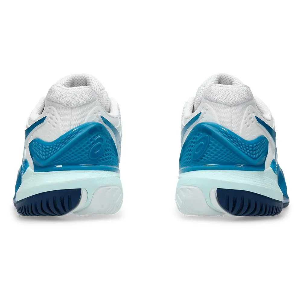 Womens Gel-Resolution 9 Tennis Shoes White and Teal Blue