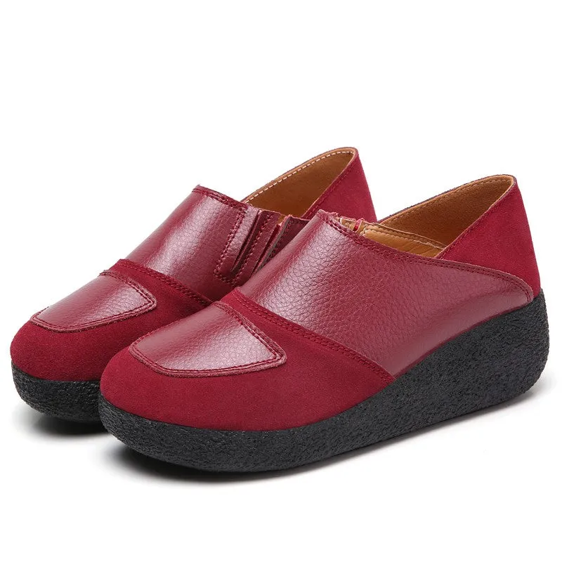 Women's leather classic elegant high platform slip-on casual shoes