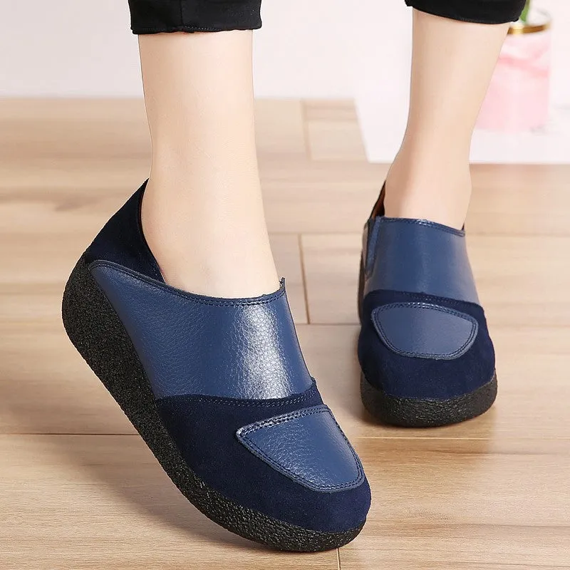 Women's leather classic elegant high platform slip-on casual shoes