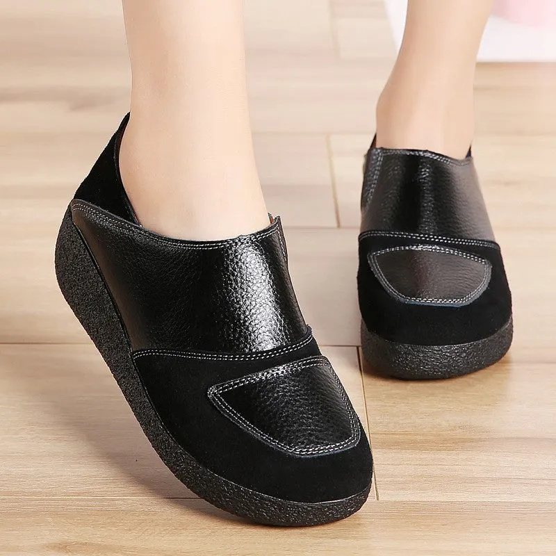 Women's leather classic elegant high platform slip-on casual shoes