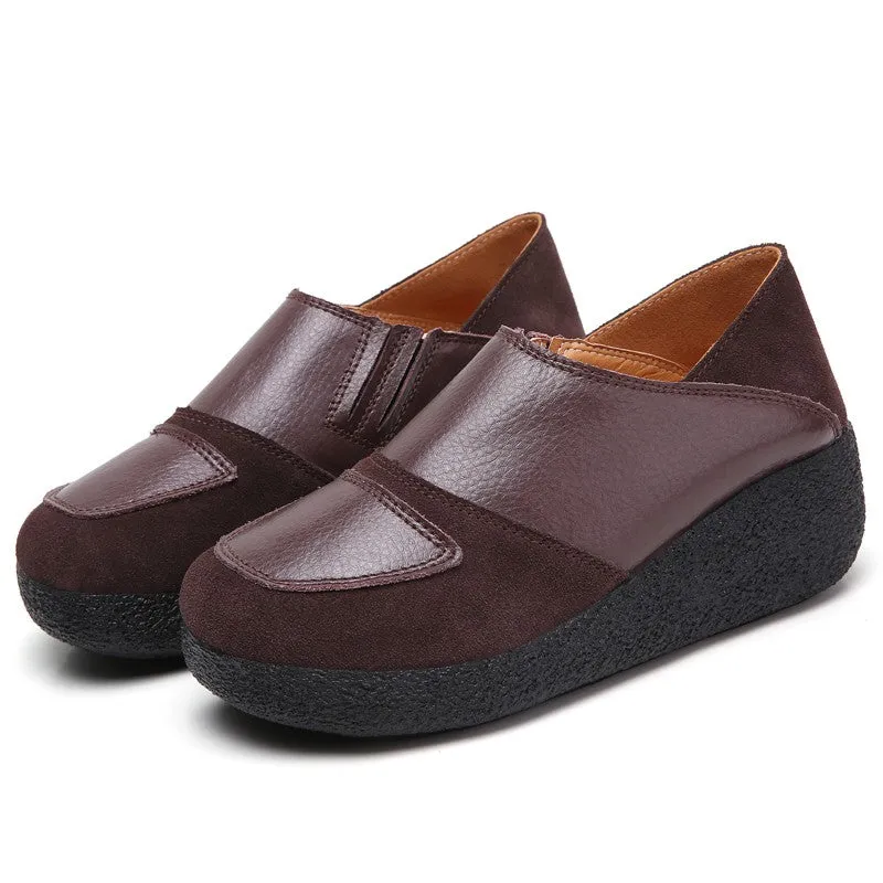 Women's leather classic elegant high platform slip-on casual shoes