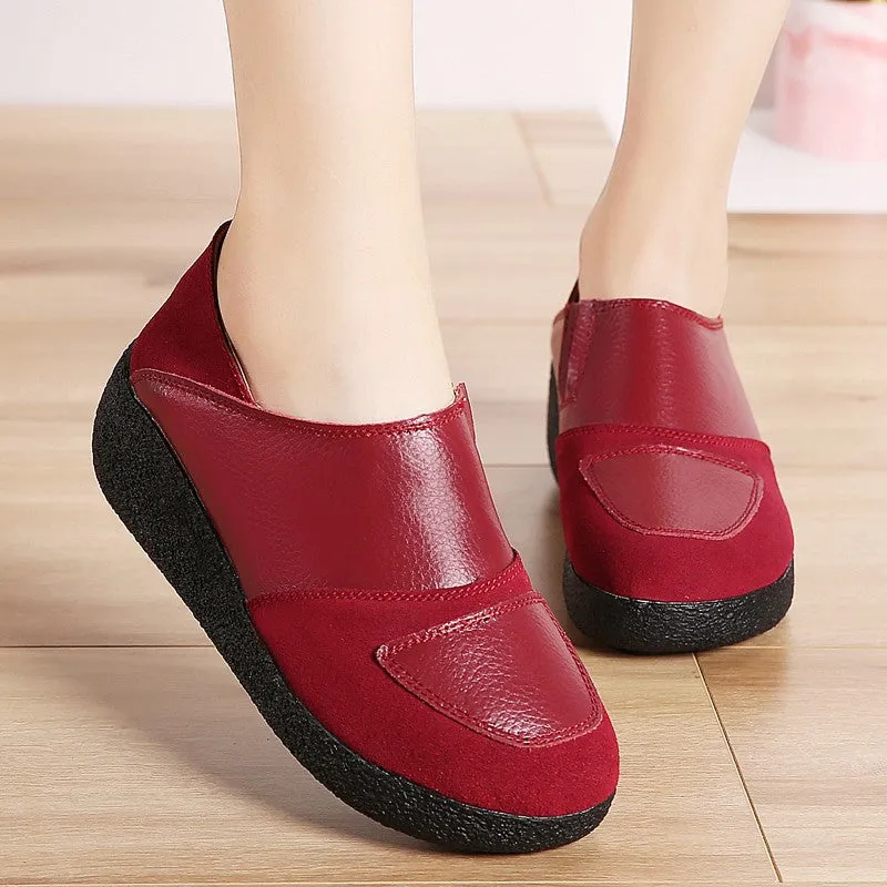 Women's leather classic elegant high platform slip-on casual shoes