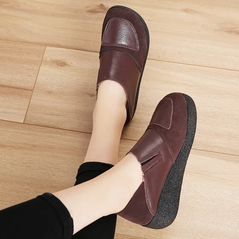 Women's leather classic elegant high platform slip-on casual shoes