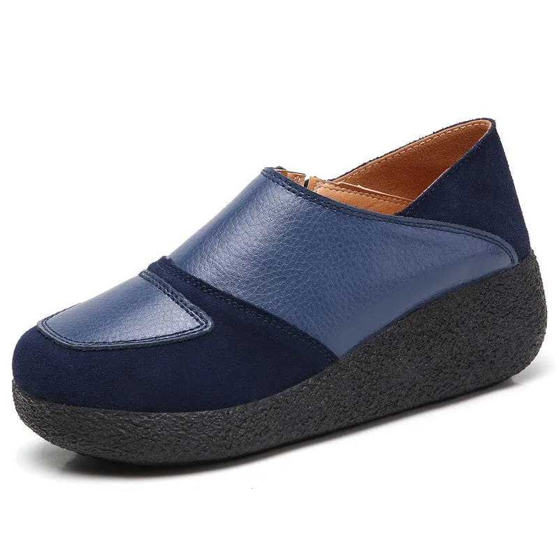 Women's leather classic elegant high platform slip-on casual shoes