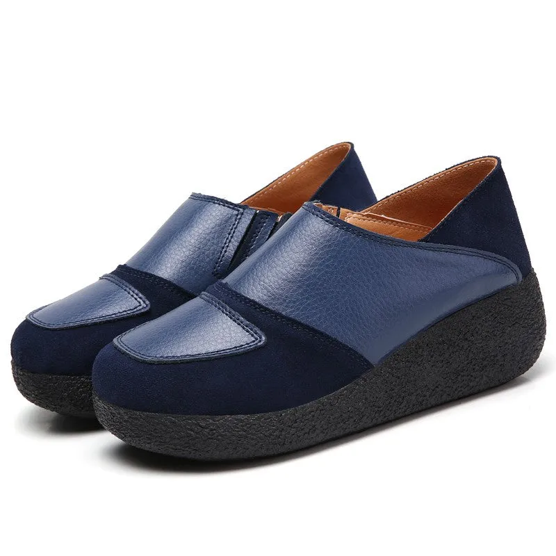 Women's leather classic elegant high platform slip-on casual shoes