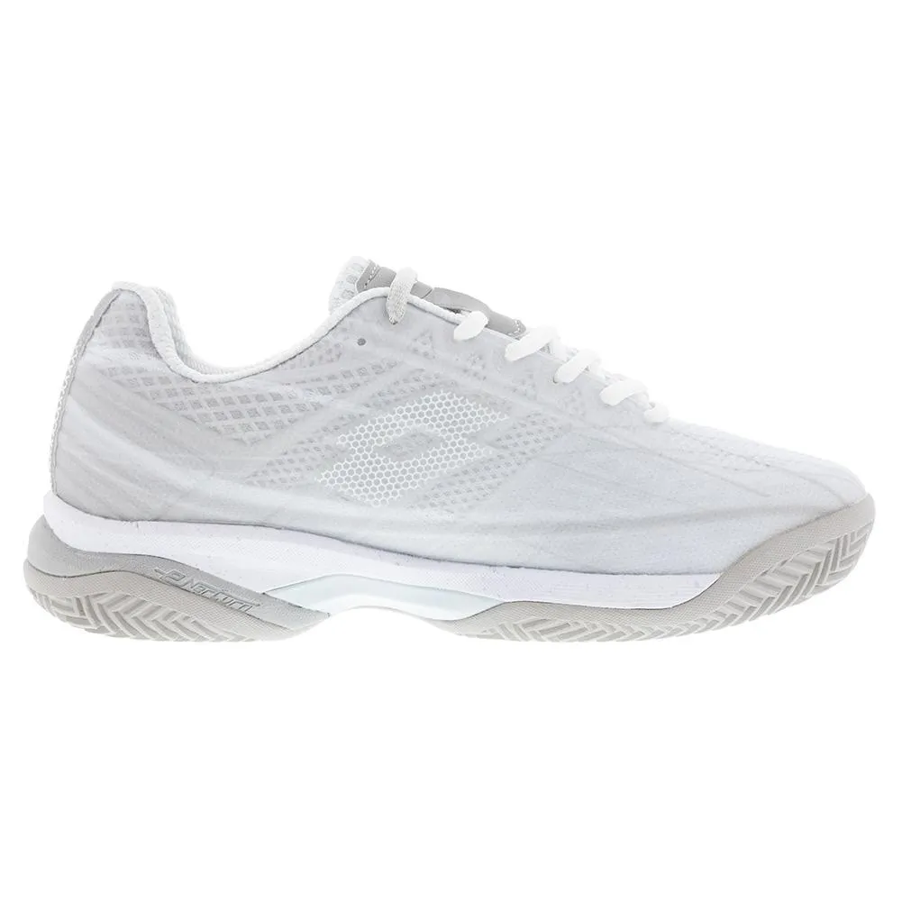 Women's Mirage 300 Clay Tennis Shoes All White and Silver Metal 2