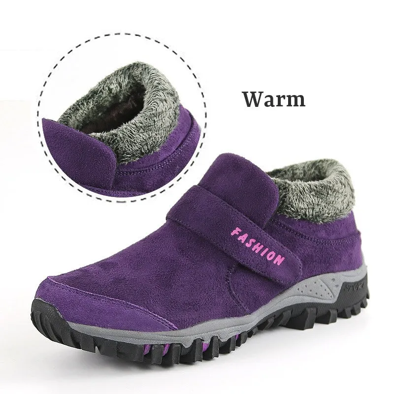 Women's winter thermal suede slip resistant slip-on hiking shoes