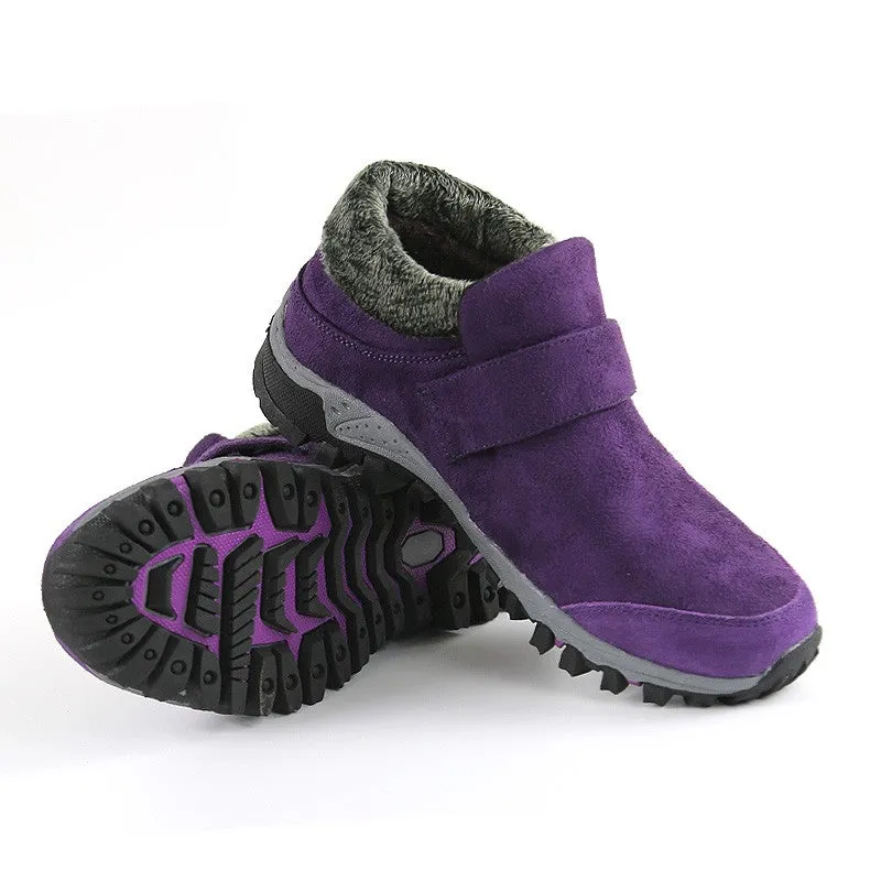 Women's winter thermal suede slip resistant slip-on hiking shoes