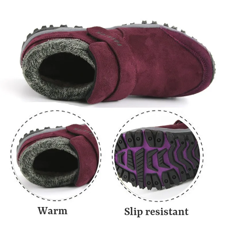 Women's winter thermal suede slip resistant slip-on hiking shoes