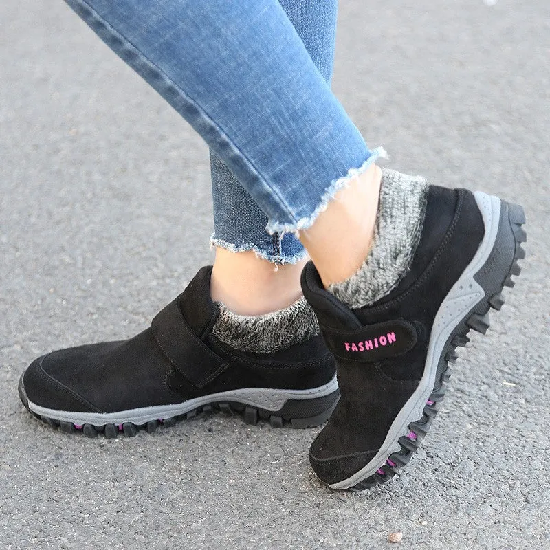 Women's winter thermal suede slip resistant slip-on hiking shoes