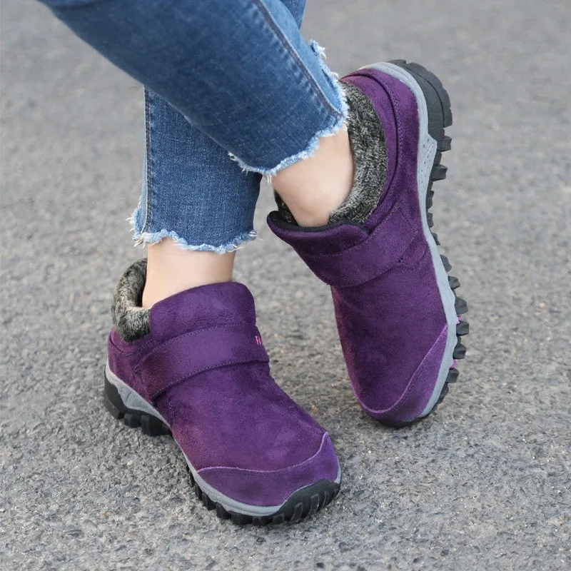 Women's winter thermal suede slip resistant slip-on hiking shoes