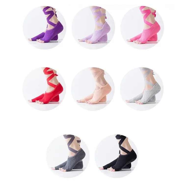 Yoga Five-Finger Socks Open-Toe Lace-Up Dance Socks Particle Non-Slip Socks, Size: One Size(Dark Gray)