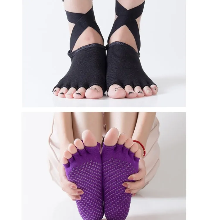 Yoga Five-Finger Socks Open-Toe Lace-Up Dance Socks Particle Non-Slip Socks, Size: One Size(Dark Gray)