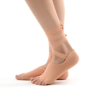 Yoga Five-Finger Socks Open-Toe Lace-Up Dance Socks Particle Non-Slip Socks, Size: One Size(Skin Color)